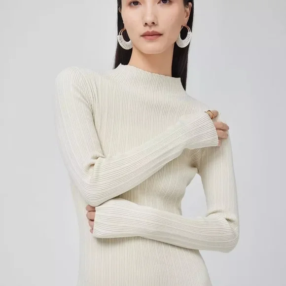 Cream Ribbed Knit High Neck Midi Dress - Picture 15 of 15